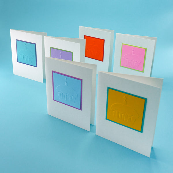 blank birthday cards - colorful hand-embossed cupcakes