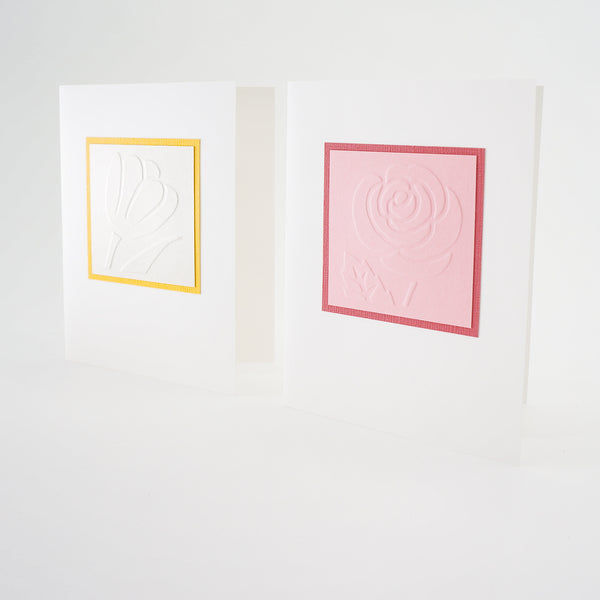 blank notecards - hand-embossed rose and tulip