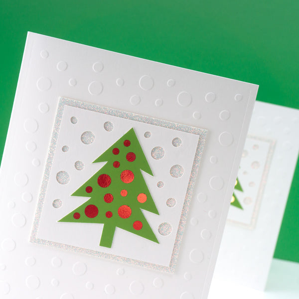 Decorated Christmas Tree Cards with Embossed Snow