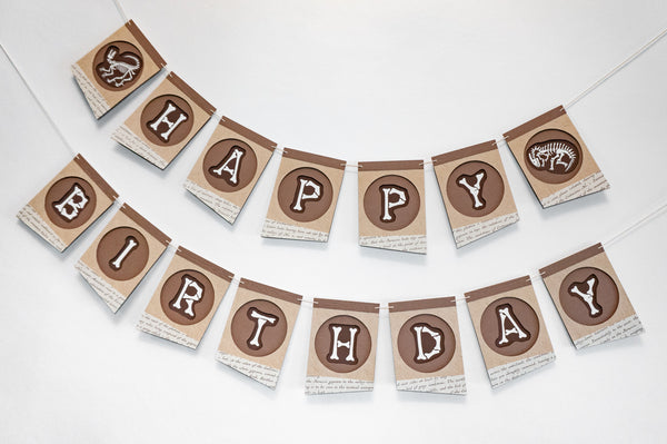 Old-timey Fossil Dig "Happy Birthday" Banner
