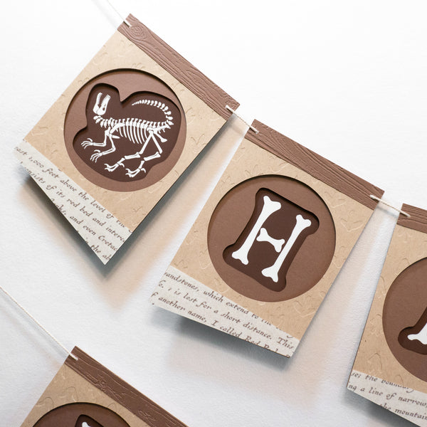 Old-timey Fossil Dig "Happy Birthday" Banner