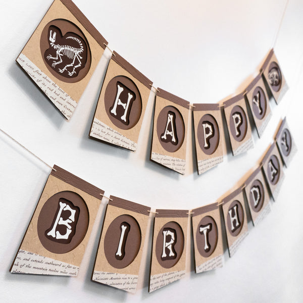 Old-timey Fossil Dig "Happy Birthday" Banner