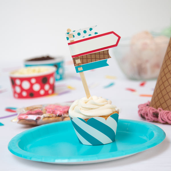 Flag Ice Cream Party Cupcake Toppers