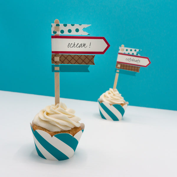 Flag Ice Cream Party Cupcake Toppers
