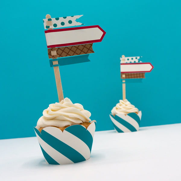 Teal Striped Cupcake Wrappers