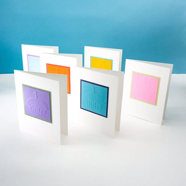 blank birthday cards - colorful hand-embossed cupcakes