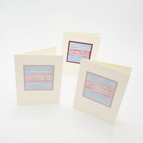 blank thank you cards - prink and blue crayon rubbings