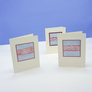 blank thank you cards - prink and blue crayon rubbings