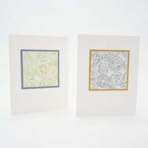 blank notecards - crayon rubbings of international coins