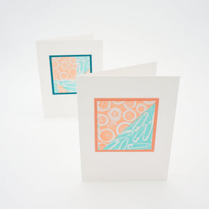 blank notecards - stamped buttons and safety pins in orange and teal