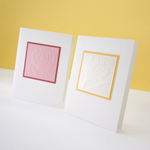 blank notecards - hand-embossed rose and tulip