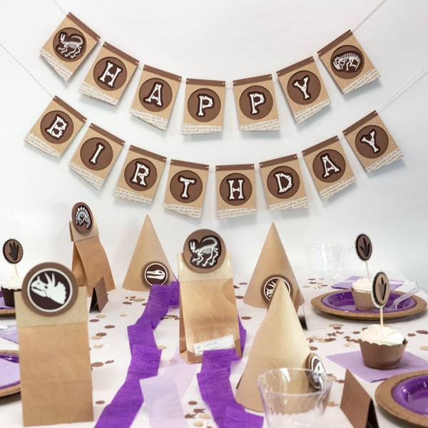 Old-timey Fossil Dig "Happy Birthday" Banner