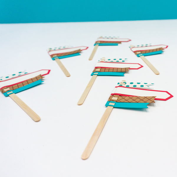 Flag Ice Cream Party Cupcake Toppers