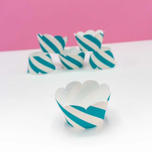 Teal Striped Cupcake Wrappers