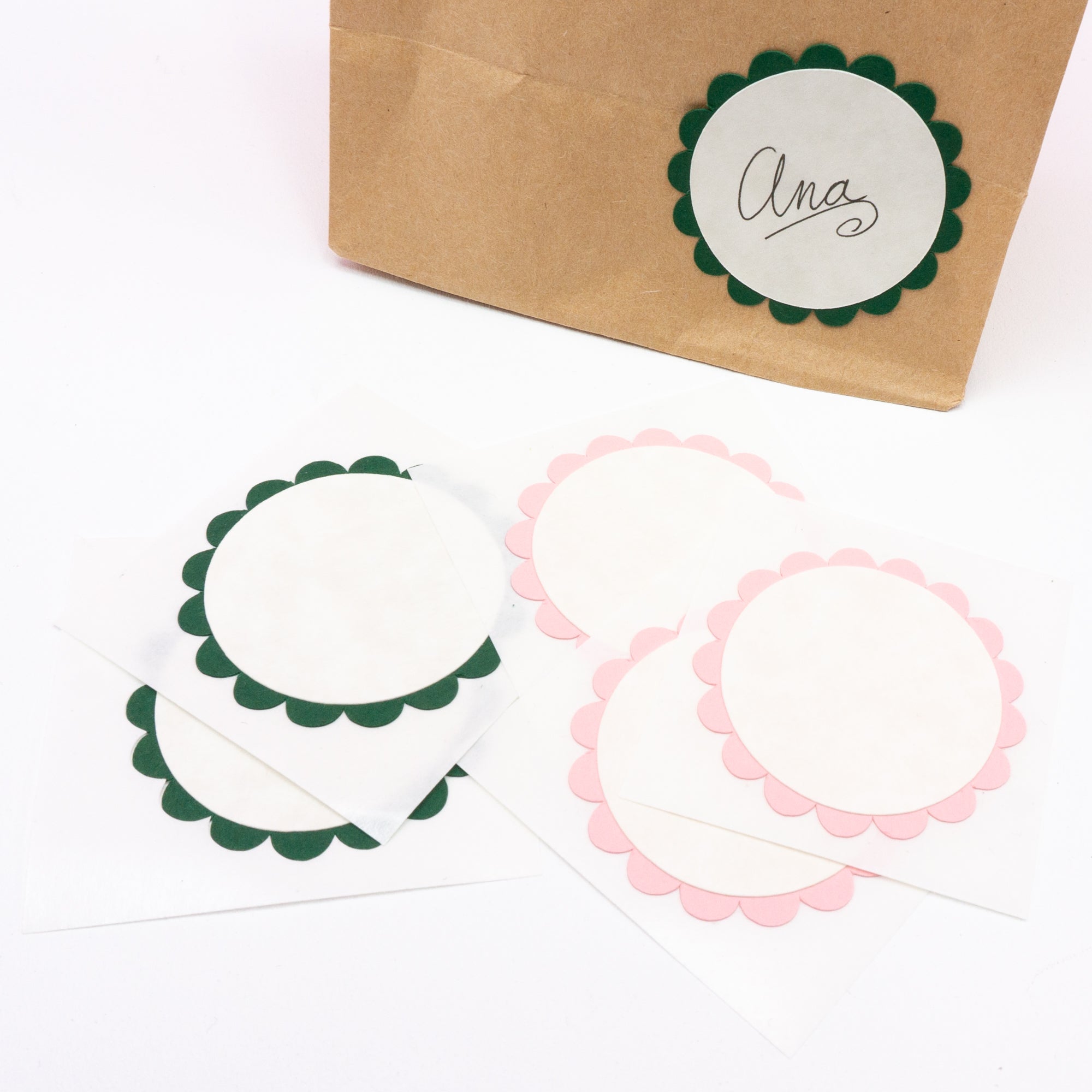 Pink and Green Scalloped Gift Tag Stickers